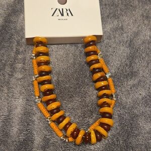 Zara 2 Pc Mustard and Chocolate Beaded Necklace, NWT